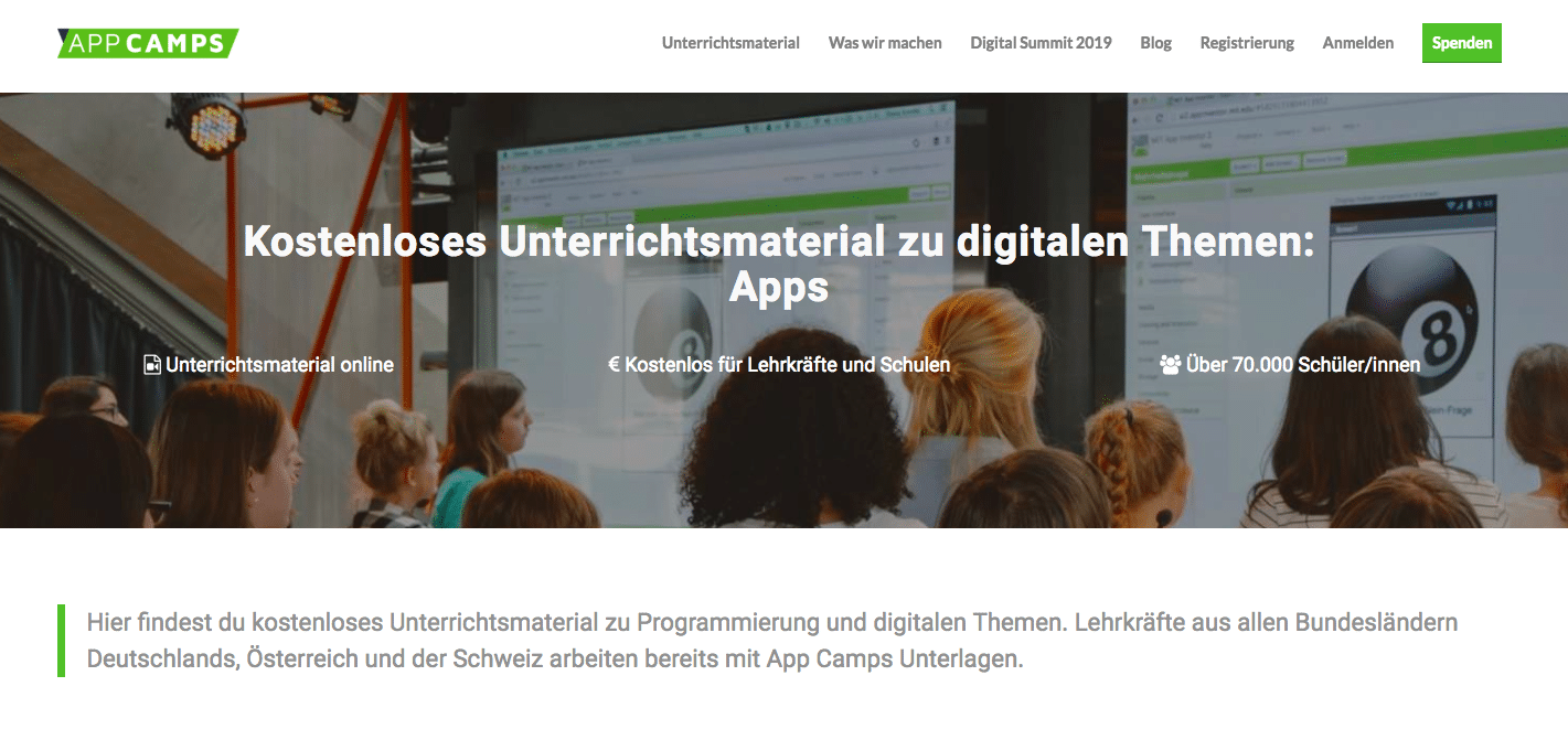 Kostenlose Unterrichtsunterlagen zu digitalen Themen - appcamps.de