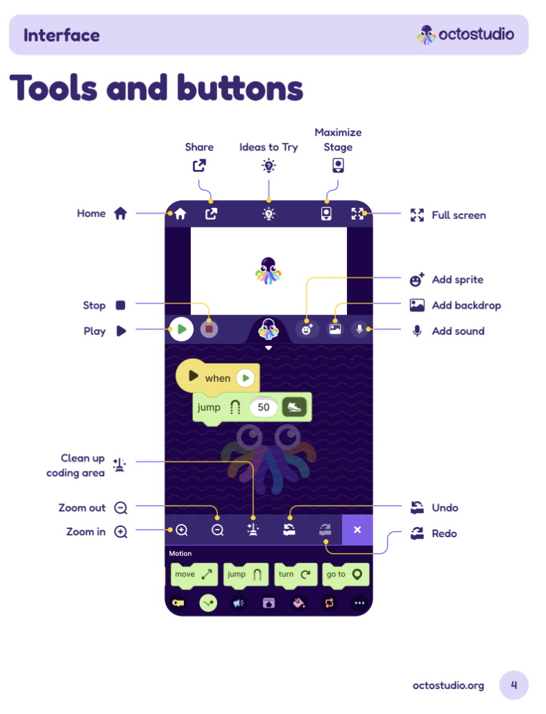 Screenshot OctoStudio Tools und Buttons