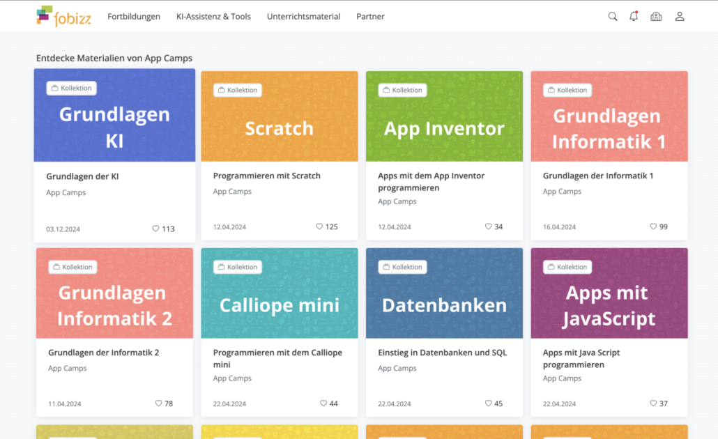 App Camps Kollektionen bei fobizz