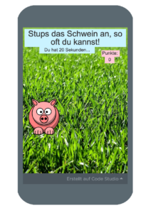 Ein Spiel, wo ein Schwein zu sehen ist.