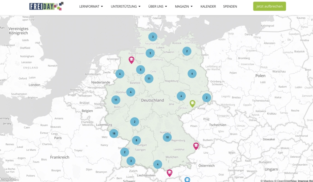 Karte von Deutschland mit markierten Punkten